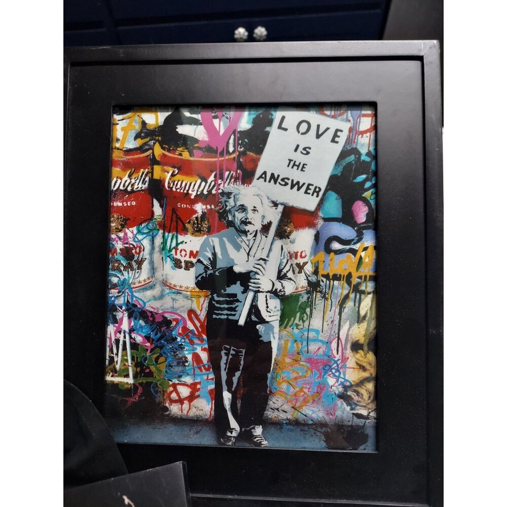 Einstein Love Is The Answer Graffiti Art Print In Black Frame Banksy Art Print